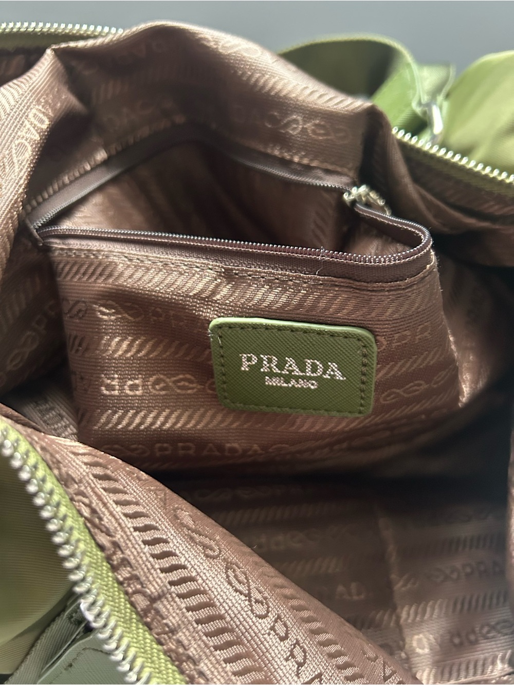 Prada Tessuto nylon shoulder tote bag in Olive Green color. ONLY USED ONCE. - Picture 13 of 14